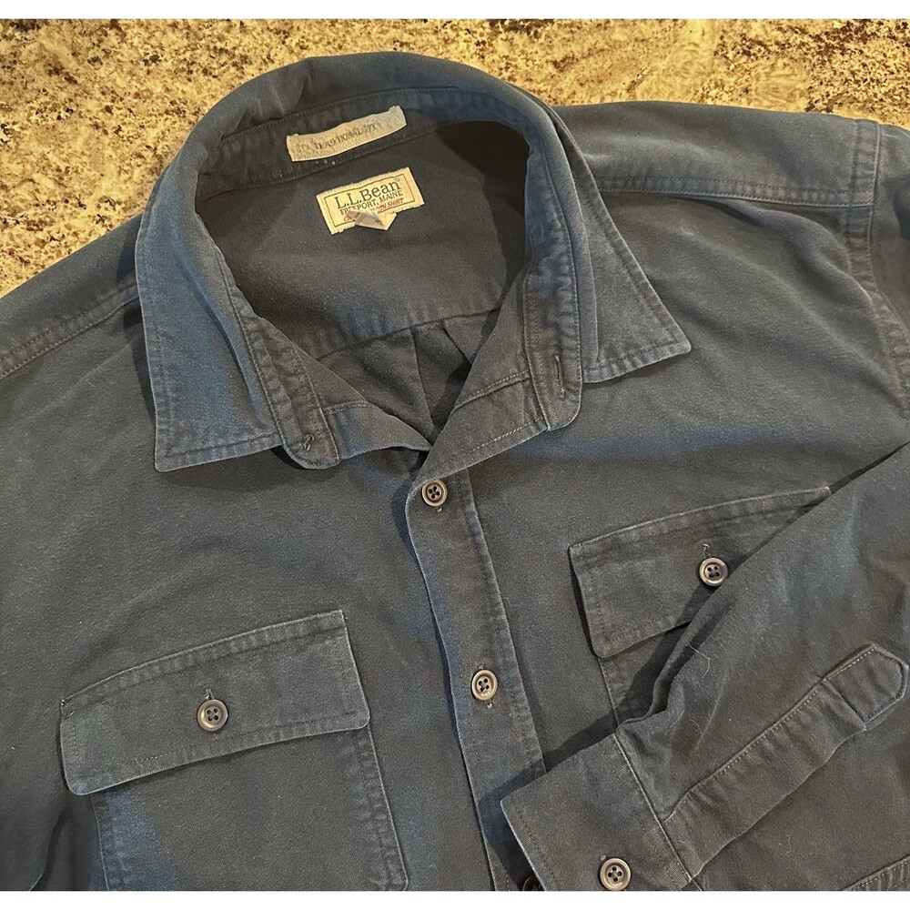 L.L. Bean Shirt Mens 2XL Blue Chamois Cloth Long Sleeve Button Up Pockets *